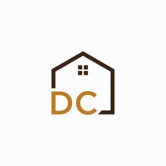 letter DC Line House Real Estate Logo. home initial D C concept. Construction logo template, Home and Real Estate icon. Housing Complex Simple Vector Logo Template. - vector