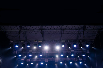 symmetry stage construction with projectors illumination blue rays of light from above