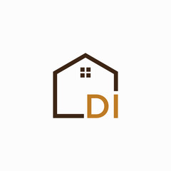 letter DI Line House Real Estate Logo. home initial D I concept. Construction logo template, Home and Real Estate icon. Housing Complex Simple Vector Logo Template. - vector