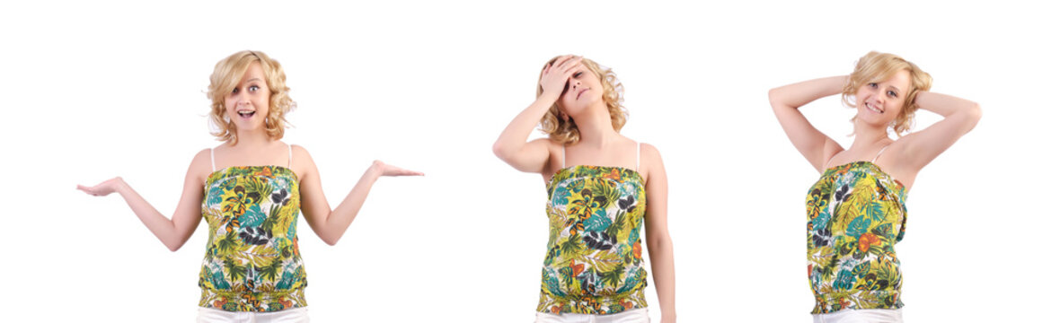 Emotional woman isolated on the white