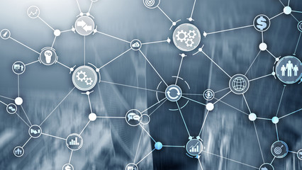 Diagram automation innovation concept on modern city background.