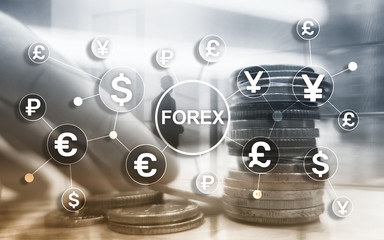 Forex trading currency exchange business finance diagrams dollar euro icons on blurred background