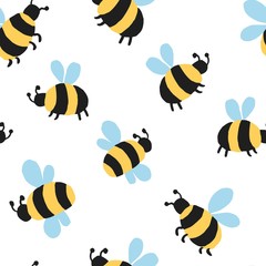 Allover seamless repeat pattern with big fat fluffy striped bees