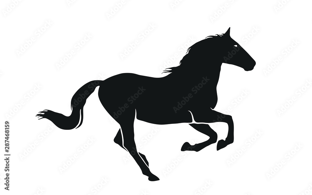 Wall mural running horse. black stallion side view. isolated vector image in simple style