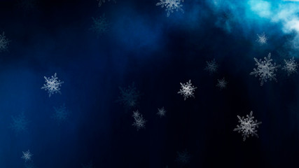 Empty dark, winter scene with snowflakes, winter dark background. Abstract snow, blizzard. Abstract light, rays, snow. Winter night.