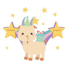 Fototapeta premium Goat cartoon with happy birthday icon design