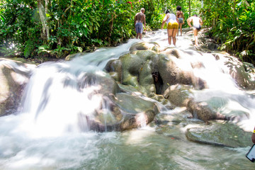 People walking along famous river fall
