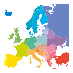 Map of Europe in colors of rainbow spectrum. With European countries names © pyty
