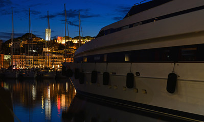 The marina and beautiful cityscape with yachts, Cannes, France