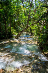 Fototapeta premium Downward flow of turquoise water fall
