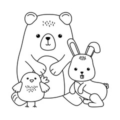 Bear chicken and rabbit cartoon vector design