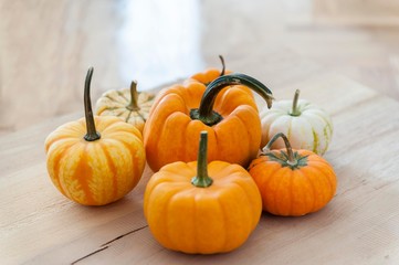 halloween pumpkins on table