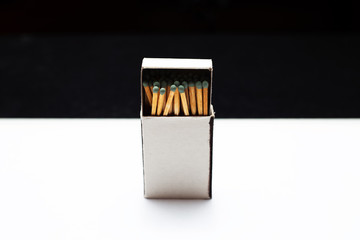 Close-up of opened matchbox with mockup.