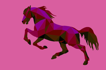 prancing horse, isolated image on a colored background in the style of low poly  
