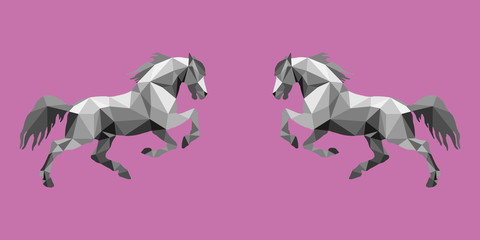 prancing horse, isolated image on a colored background in the style of low poly  