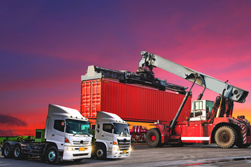 Industrial logistics and transportation of truck in Container yard for logistic and Cargo business plane.-image