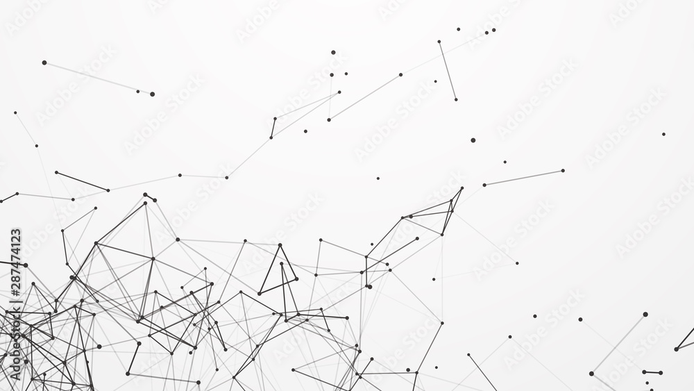 Fototapete Polygonal white background with connecting dots and lines. Network connection structure. Plexus effect. 3d rendering.
