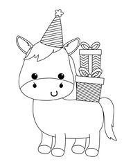 Donkey cartoon with happy birthday icon design