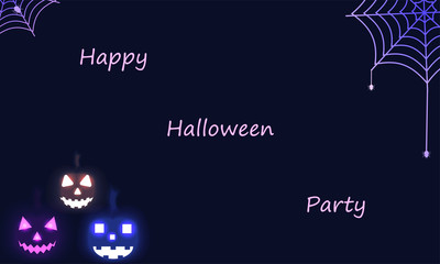 Halloween fantasy background. Pumpkin and cobweb light on dark blue background.