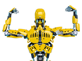 yellow bee android gym pose rear view