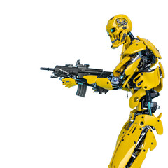 yellow bee android holding a rifle side view