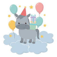 Obraz na płótnie Canvas Donkey cartoon with happy birthday icon design