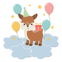 Reindeer cartoon with happy birthday icon design