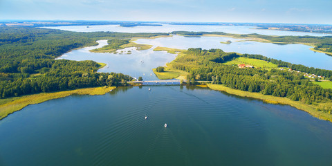 Aerial landscape from the drone- masuria lake district in Poland - obrazy, fototapety, plakaty