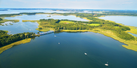 Aerial landscape from the drone- masuria lake district in Poland - obrazy, fototapety, plakaty