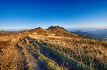 Landscape of Bieszczady mountains in autumn