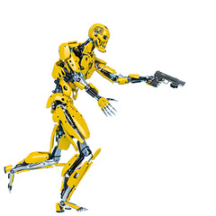 yellow bee android runnung with pistol side view