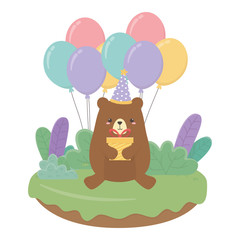Bear cartoon with happy birthday icon design