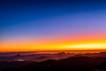 Sunset at Dusk, Ocean, Mountains, Hills