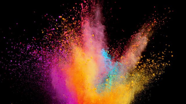 Super Slow Motion Shot of Color Powder Explosion Isolated on Black Background at 1000fps.