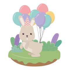 Rabbit cartoon with happy birthday icon design