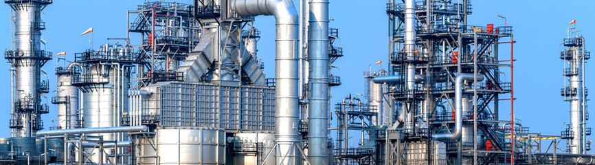 Panorama view refinery industry Detail of equipment oil and gas pipeline steel.