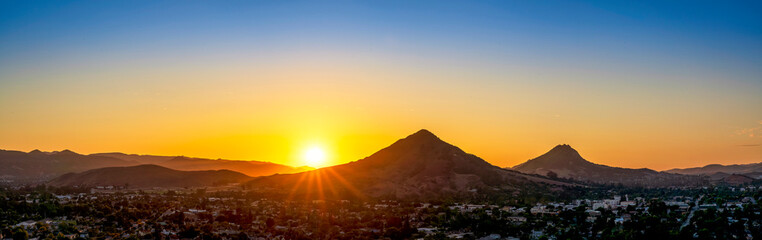 Panorama Sunset, Silhouetted Mountains, Peaks