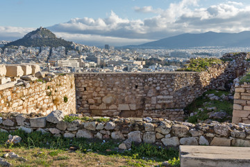 Panorama from Acropolis to city of Athens, Greece