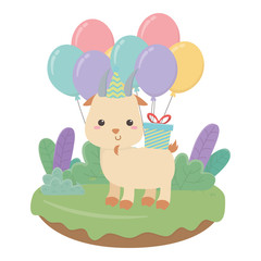Goat cartoon with happy birthday icon design