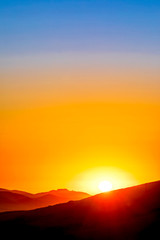 Sunset, Glow, Mountains, Silhouette 