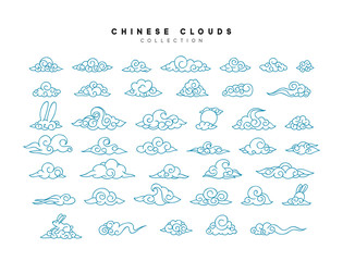 Collection of blue clouds in Chinese style.