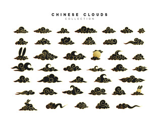 Collection of black and golden clouds in Chinese style.