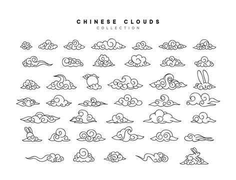 Collection of black white clouds in Chinese style.