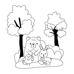 Bear chicken and rabbit cartoon vector design