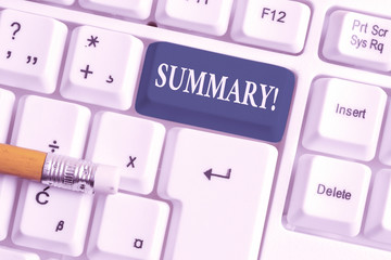 Handwriting text Summary. Conceptual photo brief statement or account of main points of something...