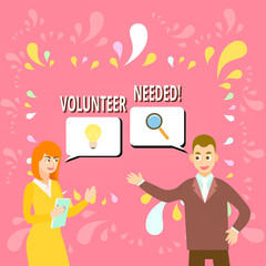 Writing note showing Volunteer Needed. Business concept for asking demonstrating to work for organization without being paid Business Partners Colleague Jointly Seeking Problem Solution