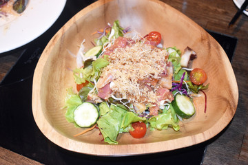 kaizen salad,sashimi salmon salad with vegetables delicious japanese food