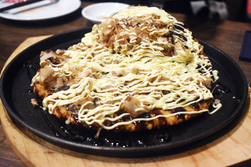  Japanese tradition Pizza  Okonomiyaki isolate on white background