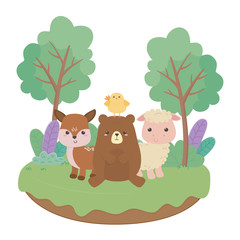 Obraz na płótnie Canvas Bear chicken sheep and deer cartoon vector design
