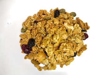 Granola facte on white background